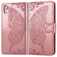 Butterfly Love bloemen reliëf horizontale Flip lederen case voor iPhone XR met houder & kaartsleuven & portemonnee & Lanyard (Rose goud) - thumbnail