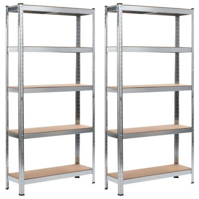 vidaXL Opbergrekken 2 st 90x30x180 cm staal en MDF zilverkleurig vidaXL Opbergrekken 2 st 90x30x180 cm staal en MDF zilverkleurig