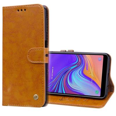 Business stijl olie Wax textuur horizontale Flip lederen case voor Galaxy A7 (2018) met houder & kaartsleuven & portemonnee (licht bruin)