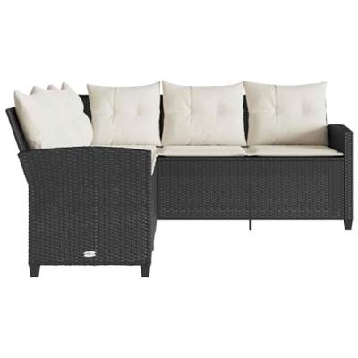 Loungebank met kussens L-vormig poly rattan zwart Loungebank met kussens L-vormig poly rattan zwart