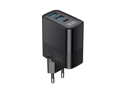 Havit UCLE001 EU - GaN lader met drie poorten 30 W, zwart - thumbnail