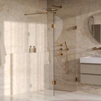 Brauer Void - Inloopdouche - Helder Glas - 90 x 200 cm - met Zijwand 30 cm - incl. Glascoating - PVD Goud Geborsteld - thumbnail