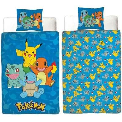 Omkeerbaar beddengoedset - POKEMON - Pikachu en Starter 1G II - Microvezel - 1 dekbedovertrek 140 x 200 cm + 1 kussensloop 63 x 63 cm