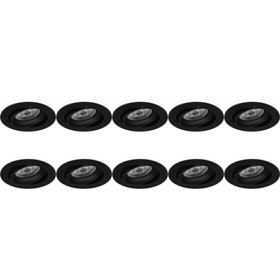Spot Armatuur 10 Pack - Pragmi Delton Pro - GU10 Inbouwspot - Rond - Zwart - Aluminium - Kantelbaar - Ø82mm