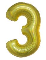 Folieballon Holografisch Goud Cijfer &apos;3&apos; - 102cm - thumbnail