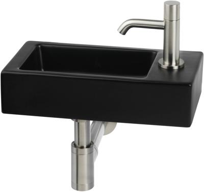 Saqu Trento fonteinset met RVS-look kraan rechts mat zwart keramiek Saqu Trento fonteinset met RVS-look kraan rechts mat zwart keramiek