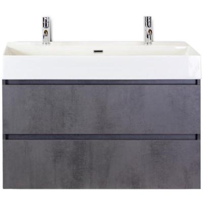 Maxx XL Badmeubelset 100 cm - Beton Antraciet - Wastafel Kube 2 Kraangaten