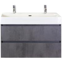 Maxx XL Badmeubelset 100 cm - Beton Antraciet - Wastafel Kube 2 Kraangaten - thumbnail