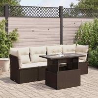 5-delige Loungeset met kussens poly rattan bruin - thumbnail