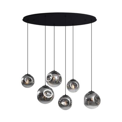 QAZQA Art deco hanglamp zwart met ovale plafondplaat en smoke glas
