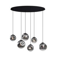 QAZQA Art deco hanglamp zwart met ovale plafondplaat en smoke glas - thumbnail