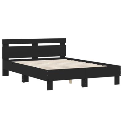 Bedframe met hoofdbord bewerkt hout zwart 140x190 cm - thumbnail