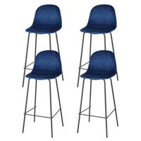 Trendy Velvet Barkruk met Metalen poten - Velvet Blauw - Luxe uitstraling - Set van 4 stuks - Trendy - Modern - Zithoogte 76cm - 106x42x44cm - thumbnail