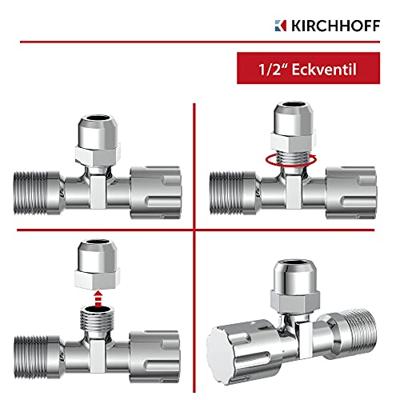 Kirchhoff Haakse-kraan, chroom, 1/2"ET x 3/8" ET x 10 mmQ, met rozet (2x) - 98625714