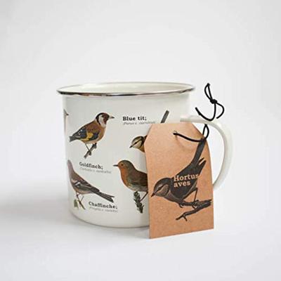 Emaille mok met vogels