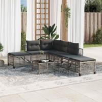 3-delige Loungeset met kussens poly rattan grijs - thumbnail