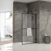 Inloopdouche Van Rijn ST04 Met Handdoekstang 90x200 cm 8 mm Helder Glas Zwart - thumbnail