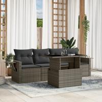 5-delige Loungeset met kussens poly rattan grijs - thumbnail