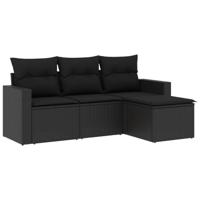 4-delige Loungeset met kussens poly rattan zwart - thumbnail