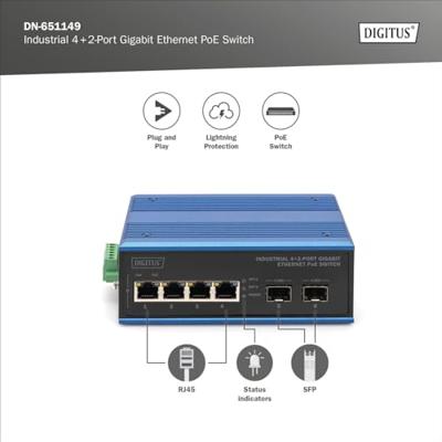 Digitus DN-651149 Industrial Ethernet Switch 4 x 2 poorten 1 GBit/s Digitus DN-651149 Industrial Ethernet Switch 4 x 2 poorten 1 GBit/s