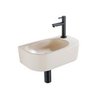 QeramiQ Fuente Fonteinset - 40x21.5x12cm - rechts - glad - halfrond - 1 kraangat - keramiek - fonteinkraan zwart mat - afvoerplug - verlaagd sifon - beige SW1209553/SW696205/SW696215/SW696235 - thumbnail