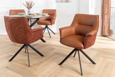 Bureaustoel LE GRAND cognac echt leer structuurstof zwart metalen frame - 46989