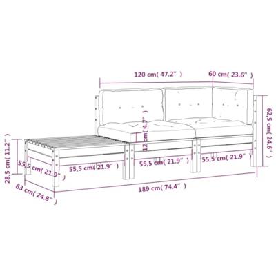 Tuinbank met kussens en voetenbank massief Douglashout