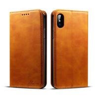 Suteni kalf textuur horizontale Flip lederen case voor iPhone X/XS met houder & kaartsleuven & portemonnee (bruin) - thumbnail