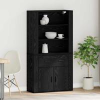 Dressoir met lade Zwart eiken 80 x 33 x 150 cm Bewerkt hout - thumbnail