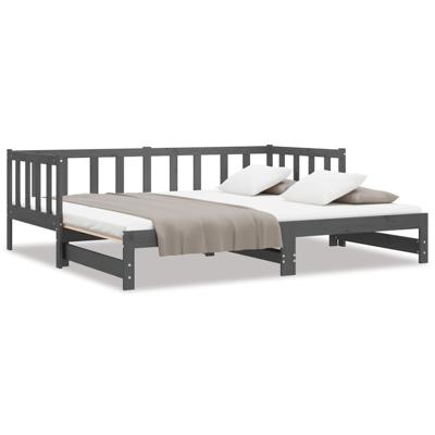 Slaapbank uitschuifbaar massief grenenhout grijs 2x(90x190) cm