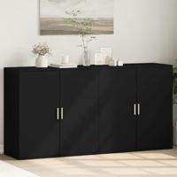 Dressoirs 2 st 79x38x80 cm bewerkt hout zwart - thumbnail