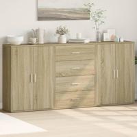 Dressoirs 3 st 60x31x84 cm bewerkt hout sonoma eikenkleurig - thumbnail