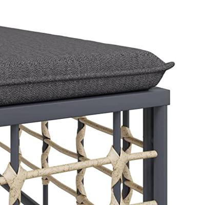 Tuinhoekbank met donkergrijze kussen poly rattan - thumbnail