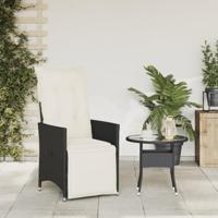 Tuinstoel verstelbaar met kussens poly rattan zwart - thumbnail