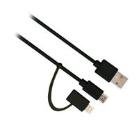 Ewent EW9909 USB-kabel 1 m 2.0 USB A Micro-USB B/Lightning Zwart - thumbnail