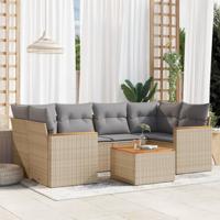 7-delige Loungeset met kussens poly rattan beige - thumbnail