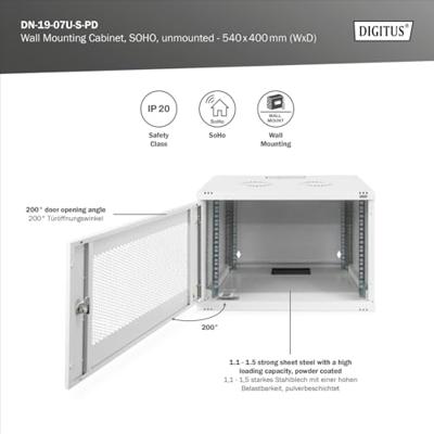 Digitus DN-19-07U-S-PD rack 7U Wandrek Grijs