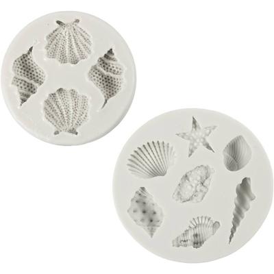 Creativ Company Siliconen vormen, zeester, grote zeeschelp, schelp, h: 0,3-1 cm, l: 1,3-3,3 cm, 2 stuk/ 1 doos