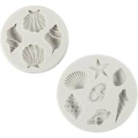 Creativ Company Siliconen vormen, zeester, grote zeeschelp, schelp, h: 0,3-1 cm, l: 1,3-3,3 cm, 2 stuk/ 1 doos - thumbnail