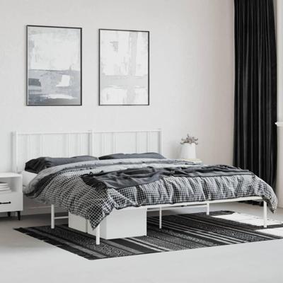 Bedframe met hoofdbord metaal wit 200x200 cm