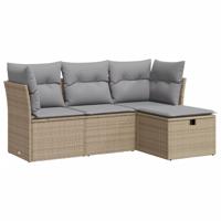 4-delige Loungeset met kussens poly rattan gemengd beige - thumbnail