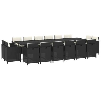 17-delige Tuinset met kussens poly rattan zwart