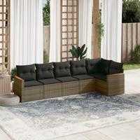 6-delige Loungeset met kussens poly rattan grijs - thumbnail