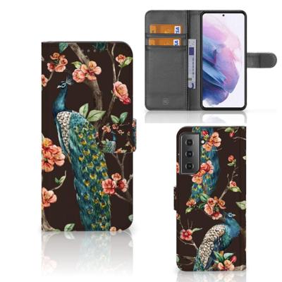 Samsung Galaxy S21 Plus | Telefoonhoesje | Met pasjeshouder | Pauw met Bloemen Samsung Galaxy S21 Plus | Telefoonhoesje | Met pasjeshouder | Pauw met Bloemen
