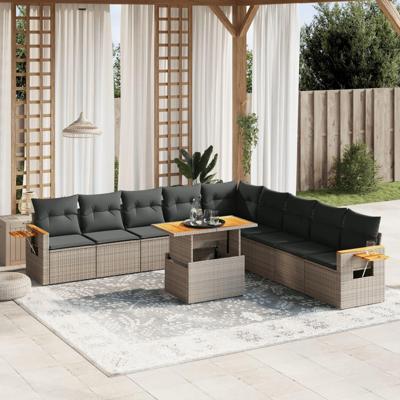 11-delige Loungeset met kussens poly rattan grijs