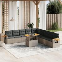 11-delige Loungeset met kussens poly rattan grijs - thumbnail