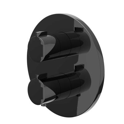 Afbouwdeel IVY Pact Inbouwthermostaat Symmetry 2-Weg Stop-Omstel Met Rond Rozet Zwart Chroom PVD IVY