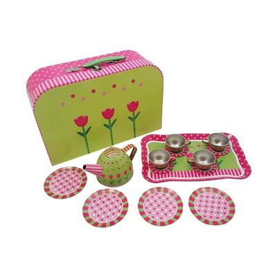 Tinnen theeservies in koffer - Tulpen