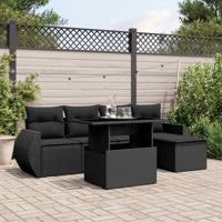6-delige Loungeset met kussens poly rattan zwart - thumbnail