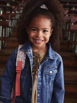 Jeansjas voor meisjes middenblauw